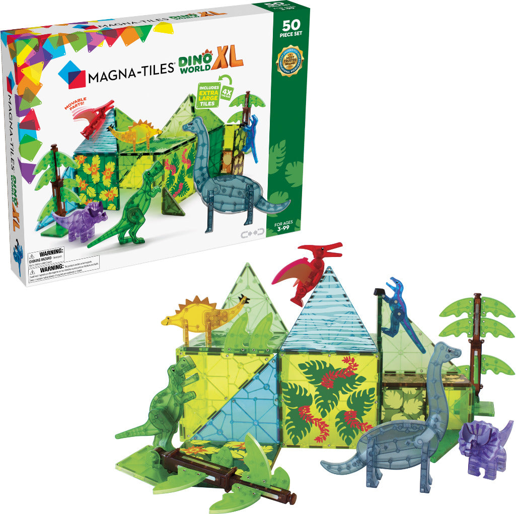 MAGNA-TILES Dino World XL 50-Piece Magnetic Construction Set, The ORIGINAL Magnetic Building Brand