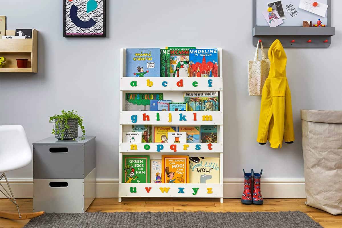 Tidy Books Bookcase - White with Rainbow Letters