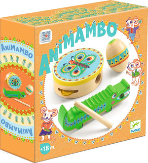 DJECO Animambo Tambourine, Maracas, Guiro Instrument Set